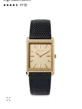 BREDA Virgil Watch 26mm Gold-Tone Rectangular Watch with Black Leather Strap